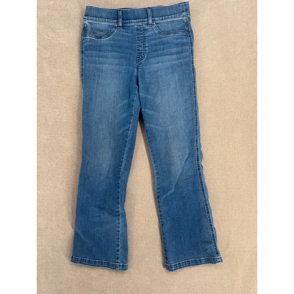 Spanx Womens Flare Jeans Medium Wash Blue Pull On Stretch Denim Size Medium